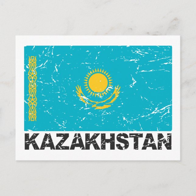 Kazakstans Vintage Flagga Vykort (Framsida)