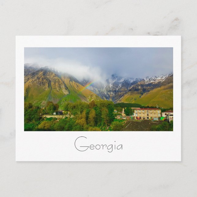 Kazbegi Georgia Caucuses Mountains Rainbow Vykort (Framsida)