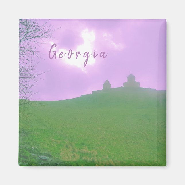 Kazbegi Georgia Gergeti Church Mountain Landscape Magnet (Framsidan)