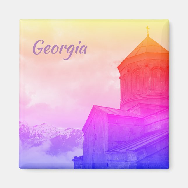 Kazbegi Georgia Gergeti Church Mountain Landscape Magnet (Framsidan)