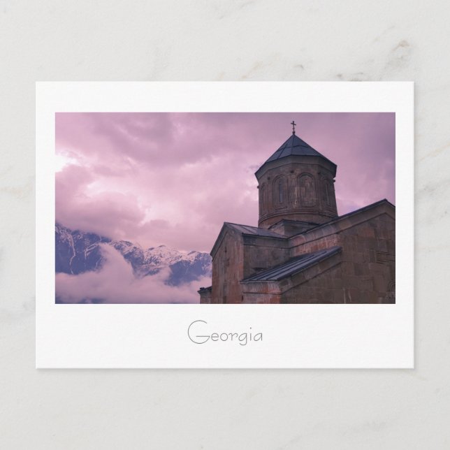 Kazbegi Georgia Gergeti Church Mountain Landscape Vykort (Framsida)
