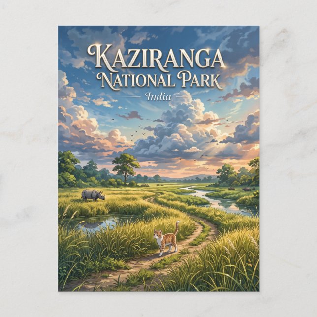 Kaziranga nationalpark Indien Vykort (Framsida)