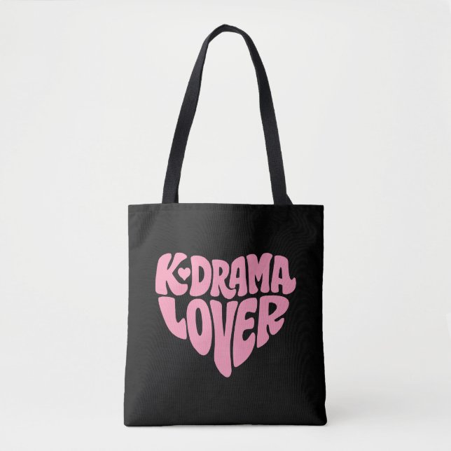 Kdrama Lover Pink Heart Typography Simple Black Tygkasse (Framsida)
