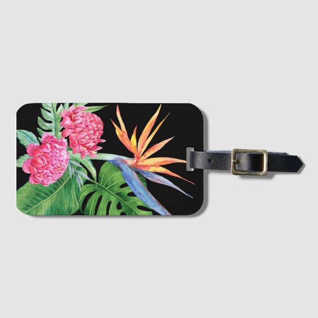 Kealani (svart) Hawaii Flower Arrangemang Bagagebricka (Framsida horisontal)