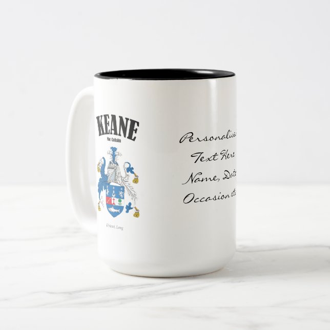 Keane Family Crest, Translation & Meaning Två-Tonad Mugg (Framsida vänster)