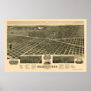 Kearney panorama- karta för NE - 1889 Poster