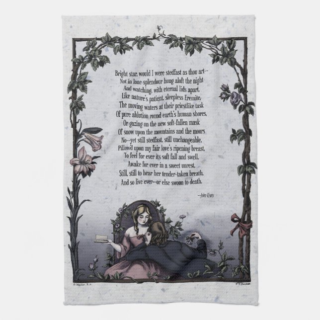 Keats "Bright Star" Victorian Poetry Art Tea Towel Kökshandduk (Vertikal)
