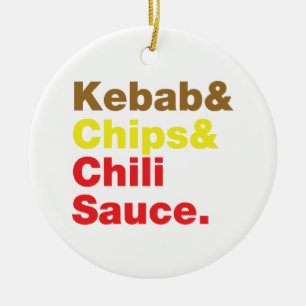 Kebab & Chip & Chili Sauce. Julgransprydnad Keramik