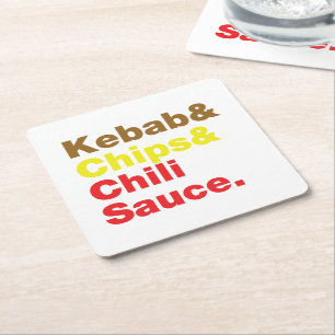 Kebab & Chip & Chili Sauce. Underlägg Papper Kvadrat