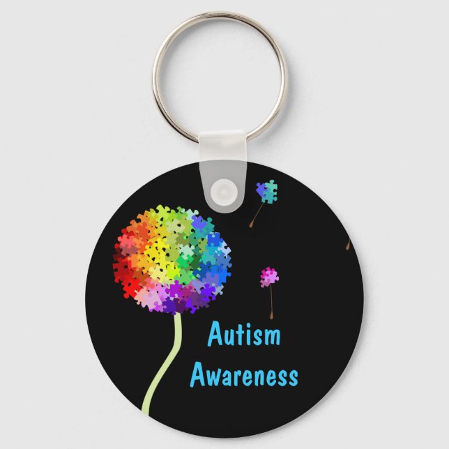 Kedjan "Autism Awareness Puzzle Dandelion Keychain Nyckelring (Framsida)