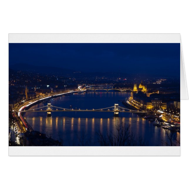 Kedjbro Ungern Budapest nattetid Hälsningskort (Framsidan Horizontal)