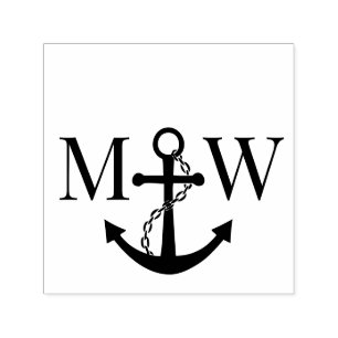 Kedjeankare Par Bröllop 2 Initial Monogram Självfärgande Stämpel