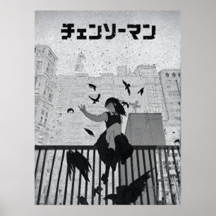 Kedjesåg REZE – Mörk Anime Stadsmiljö Illustration Poster