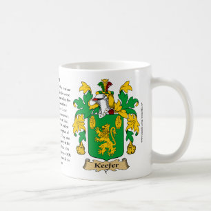 Keefer, ursprung, det menande och vapenskölden kaffemugg