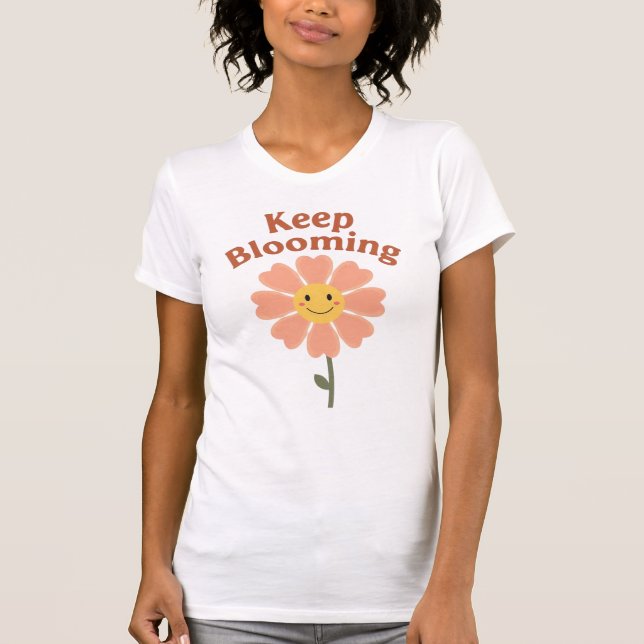 "Keep Blooming" Retro Smiling Flower T Shirt (Framsida)