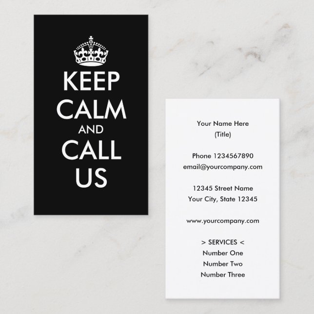 Keep Calm And Call Us visitkort logotyp mall (Fram/baksida)