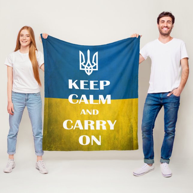 Keep calm and carry on Ukrainian emblem trident  Fleecefilt (På plats)