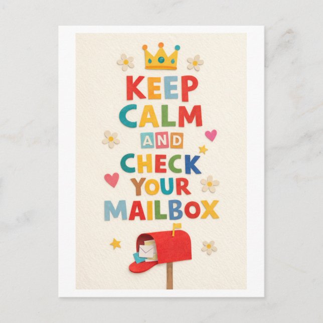 "Keep Calm and Check Your Mailbox" Vykort (Framsida)