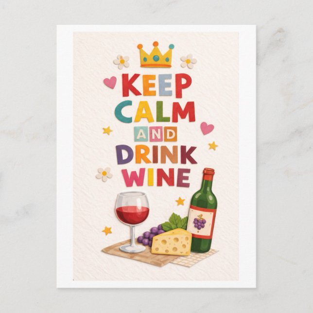 "Keep Calm and Drink Wine" Vykort (Framsida)