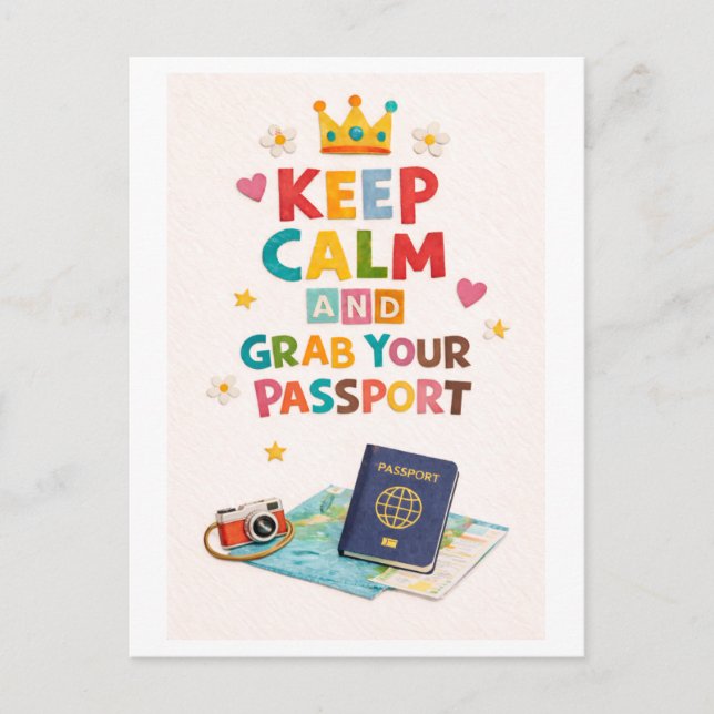 "Keep Calm and Grab Your Passport" Vykort (Framsida)