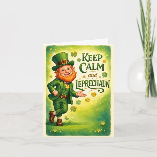 Keep Calm and Leprechaun St. Patrick's Day Card Kort (Framsida)