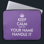 Keep calm and let handle it funny neoprene laptop fodral<br><div class="desc">Keep calm and let handle it funny neoprene laptop sleeve. Custom protection cover for your computer. Purple or custom color. Fun Birthday gift idea for mom,  dad,  husband,  wife,  coworker,  boss,  colleague,  school teacher,  business coach etc. Modern typography template with crown.</div>
