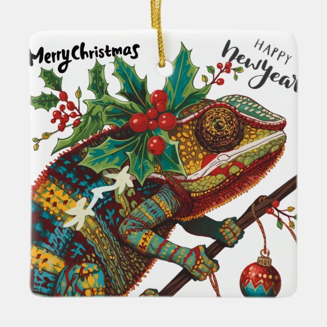 Keep Calm and Merry On Holiday Chameleon Ornament (Framsida)