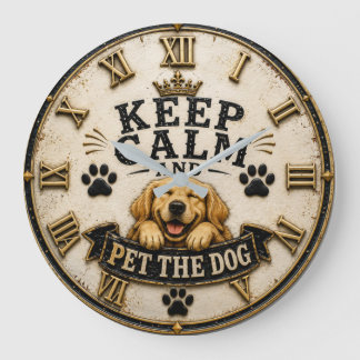 Keep Calm and Pet the Dog Funny Golden Retriever Stor Klocka