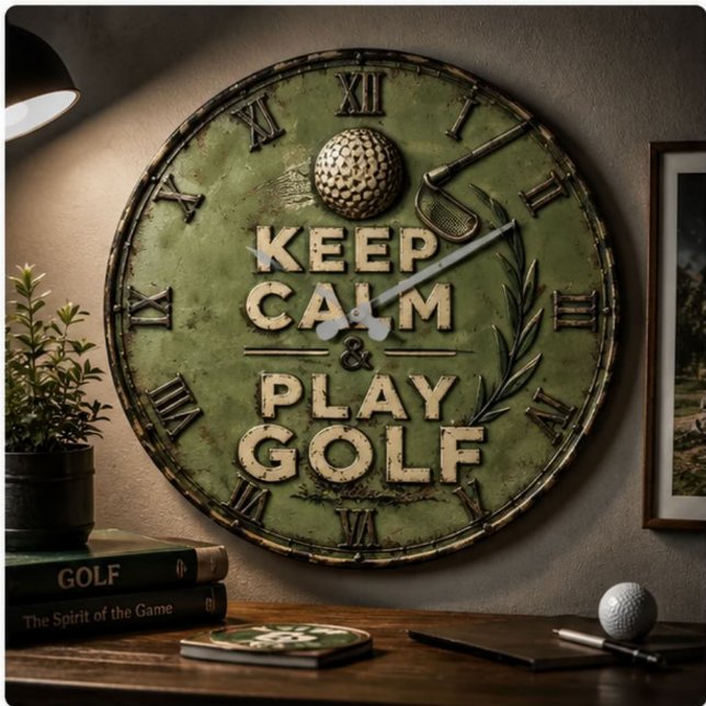 Keep Calm and Play Golf Golfer Gift  Stor Klocka (Skapare uppladdad)