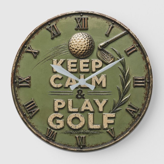 Keep Calm and Play Golf Golfer Gift  Stor Klocka (Framsida)