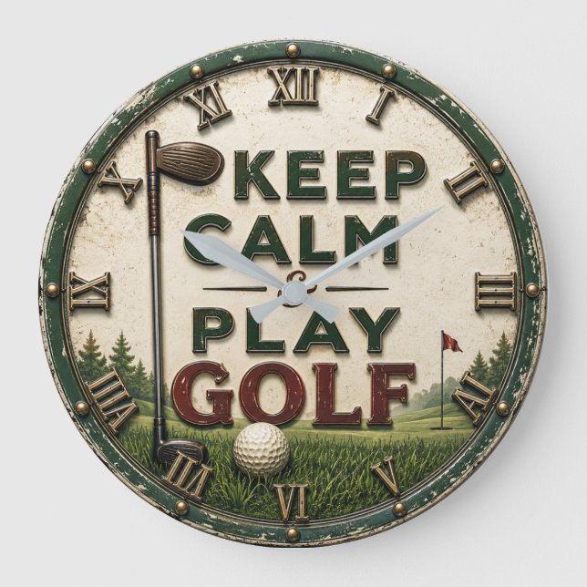 Keep Calm and Play Golf Stor Klocka (Framsida)