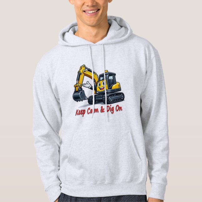 Keep Calm Dig On Cute Excavator Men's Hoodie (Framsida)