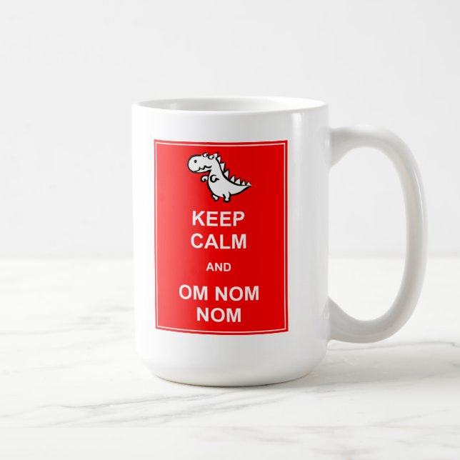 Keep Calm och Om Nom Nom Dinosaurie Mugg (Höger)
