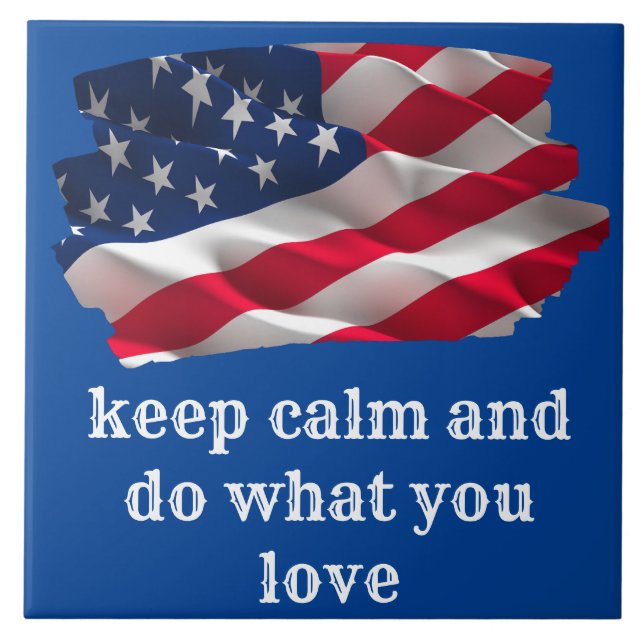 keep calm quote and vibrant american flag kakelplatta (Framsidan)