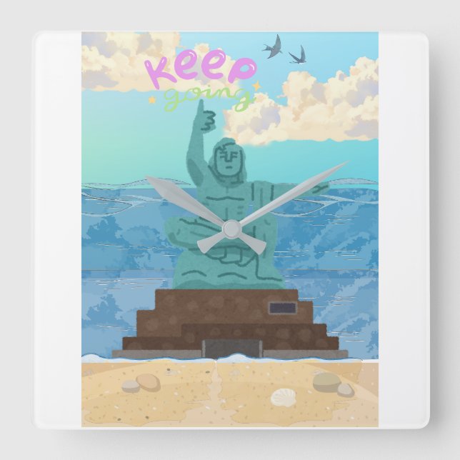 Keep Going Nagasaki Peace Statue Cute Illustration Fyrkantig Klocka (Framsida)