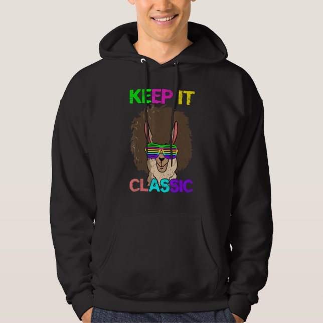 Keep It Classic  Alpaca 80's 90's Llama Hoodie (Framsida)