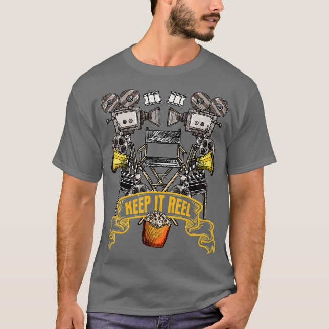 Keep It Reel Funny Pun Gift for Filmmakers and T Shirt (Framsida)