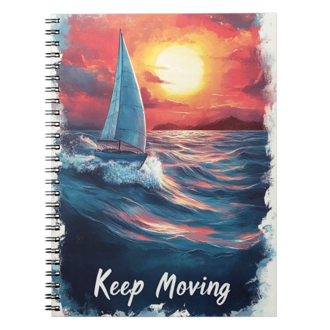 Keep Moving Segelbåt Journal Omslag – Inspirerande Anteckningsbok (Framsidan)