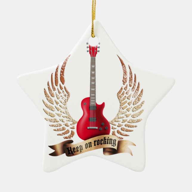 keep on rocking electric guitar wings julgransprydnad keramik (Framsidan)