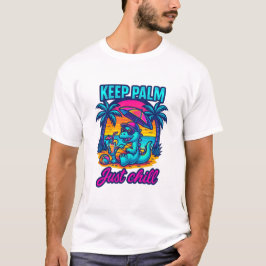Keep Palm Just Chill – Neon Beach Dinosaur T Shirt