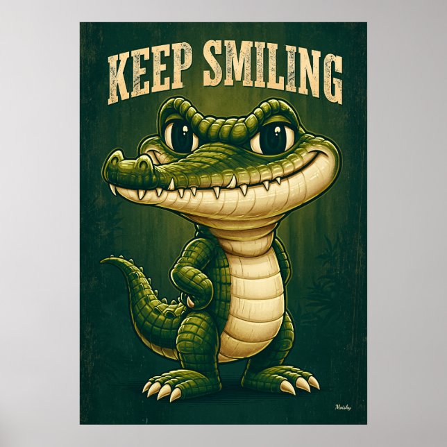 Keep Smiling Crocodile – Funny Cartoon Character Poster (Framsidan)