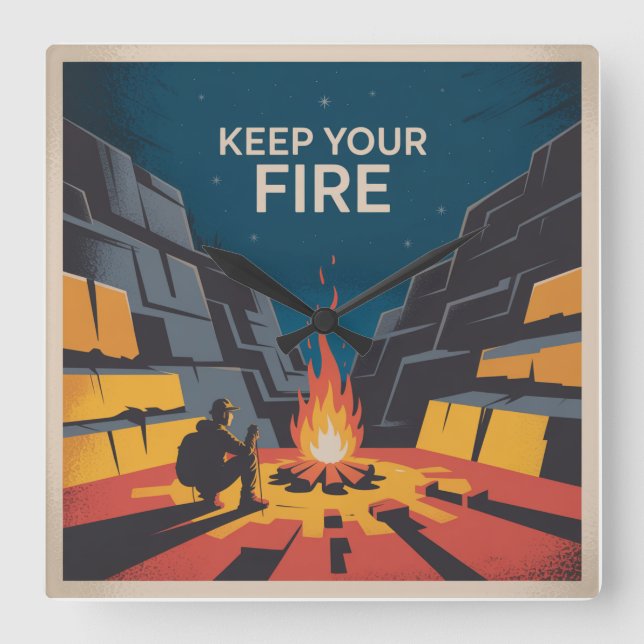 Keep Your Fire Fyrkantig Klocka (Framsida)