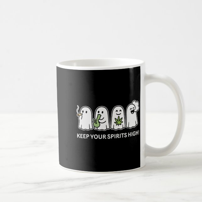 Keep Your Srits High Ghost Smoking Weed Halloween  Kaffemugg (Höger)