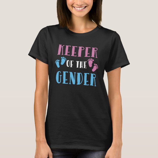 Keeper of Gender Reveal Party Baby Announcement T Shirt (Framsida)