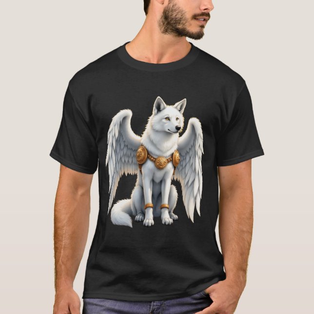Keeper of the Dawn – The White Winged Wolf.  T Shirt (Framsida)