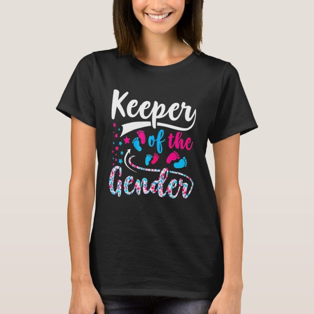 Keeper Of The Gender Reveal Announcement Baby T Shirt (Framsida)