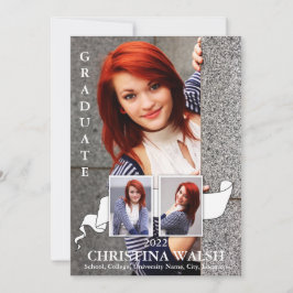 Keepsaké 3 Photo White Ribbon Studenten Inbjudningar