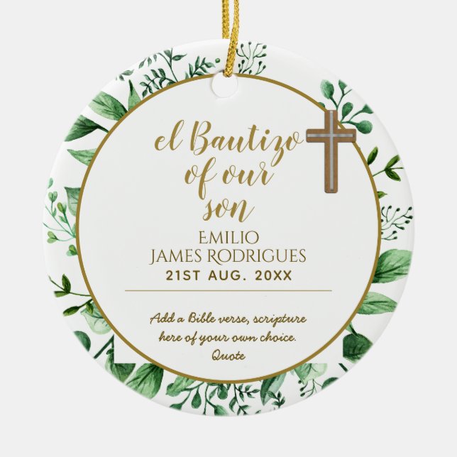 Keepsaké Baptism BAUTIZO Gift Guld med Scripture Julgransprydnad Keramik (Framsidan)