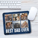 Keepsaké Best Pappa någonsin Fars dag Photo Collag Musmatta<br><div class="desc">Fet "bästa pappa någonsin" i ett vitt sött serif-teckensnitt med 3 fyrkantiga foton på ett rutnät som täcker mörk blått.</div>