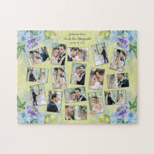 Keepsaké Bröllop Photo Collage Watercolor Blommigt Pussel